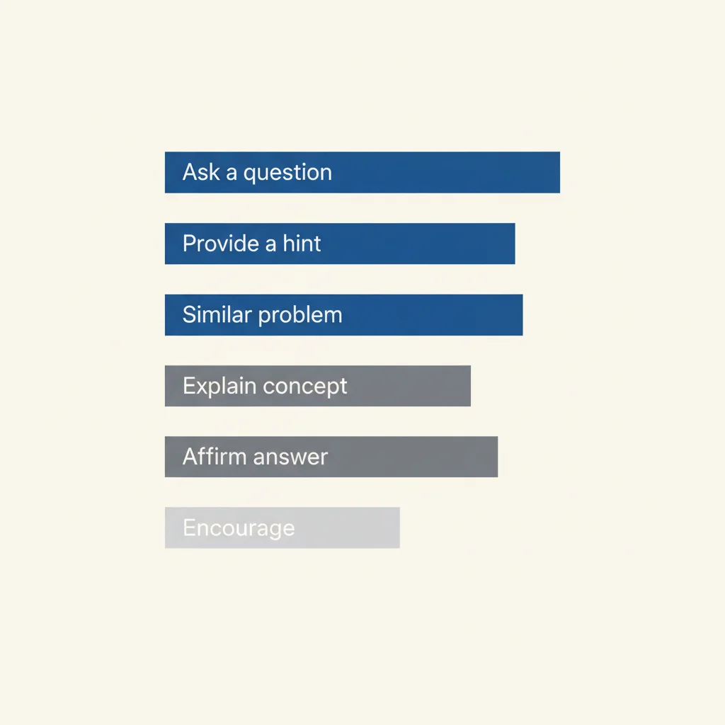 Tutor moves ranked by pedagogical value — from asking questions to generic encouragement